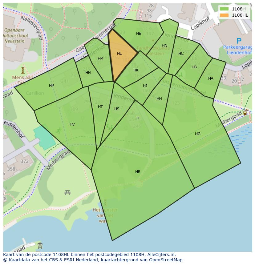 Afbeelding van het postcodegebied 1108 HL op de kaart.