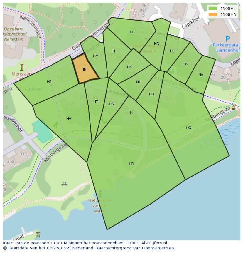 Afbeelding van het postcodegebied 1108 HN op de kaart.