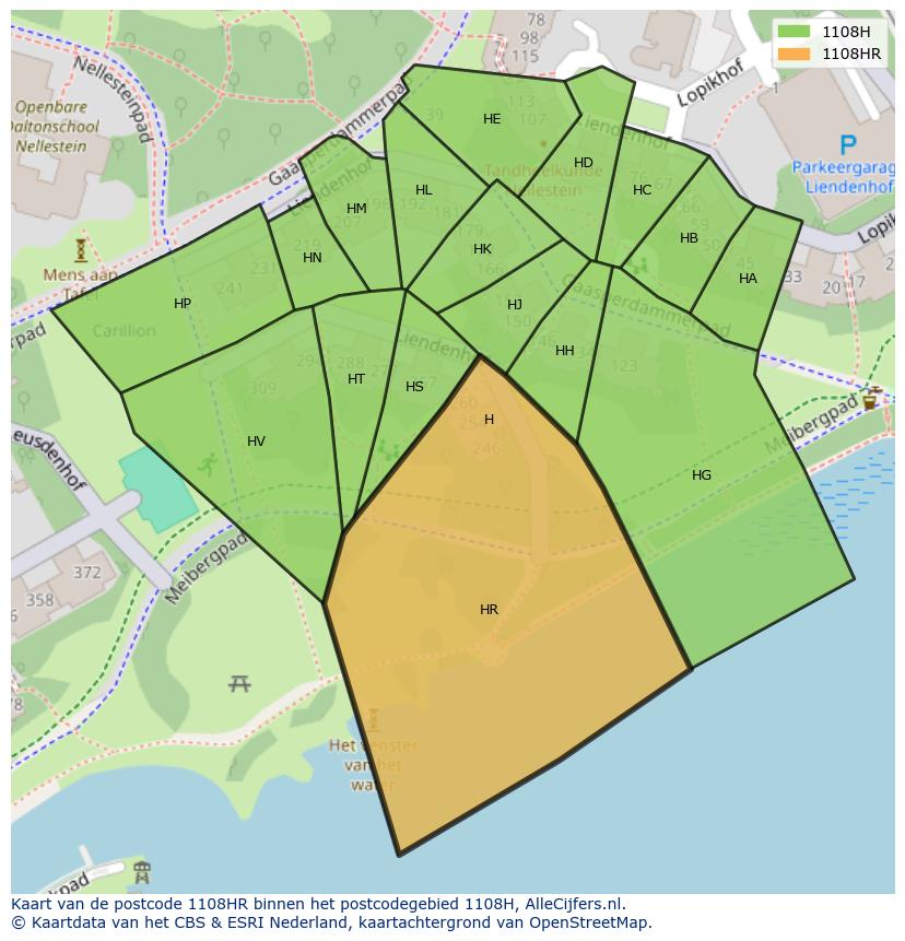 Afbeelding van het postcodegebied 1108 HR op de kaart.