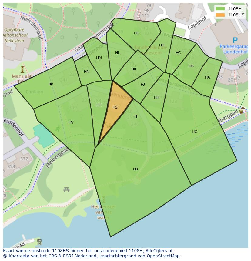 Afbeelding van het postcodegebied 1108 HS op de kaart.