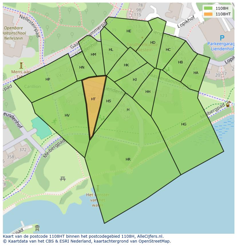 Afbeelding van het postcodegebied 1108 HT op de kaart.