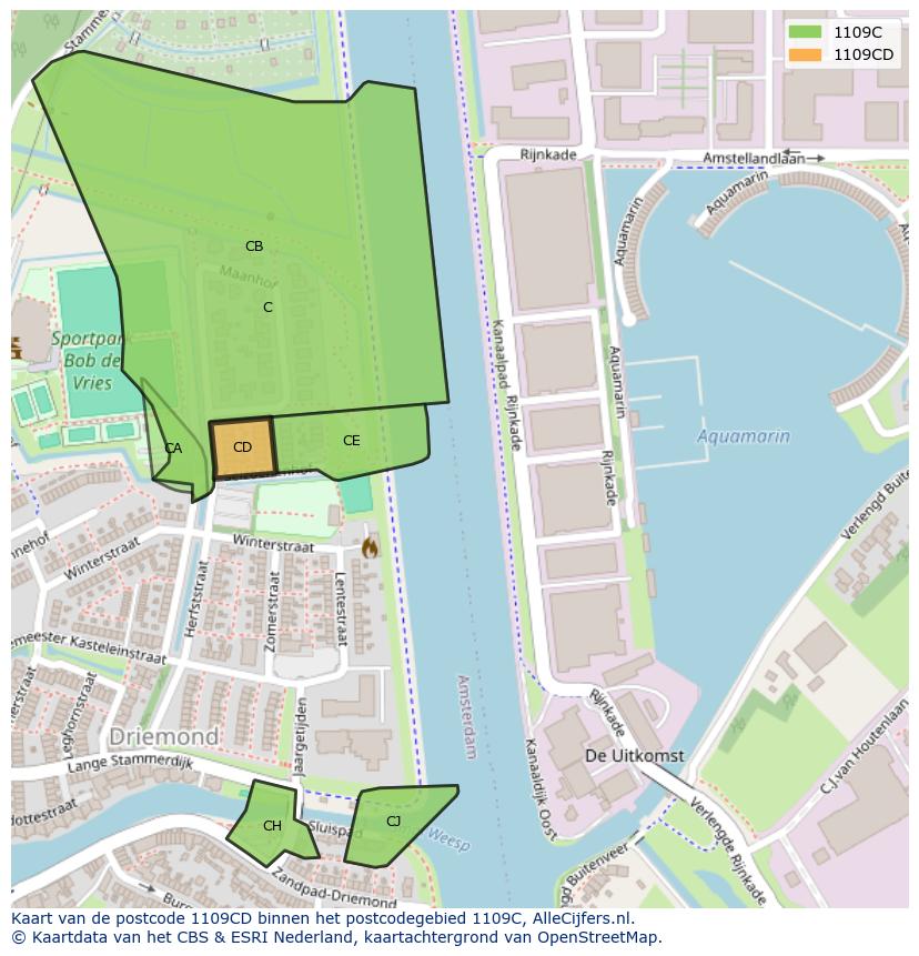 Afbeelding van het postcodegebied 1109 CD op de kaart.