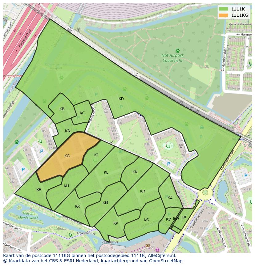 Afbeelding van het postcodegebied 1111 KG op de kaart.