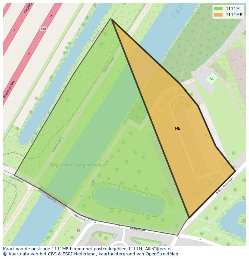Afbeelding van het postcodegebied 1111 ME op de kaart.