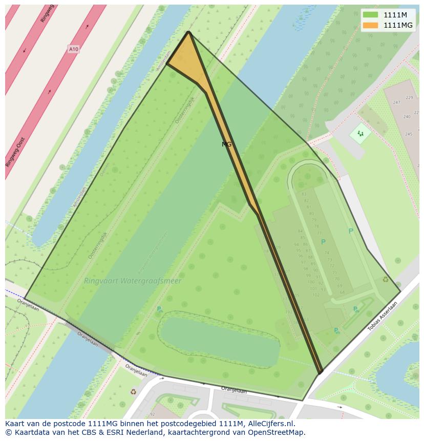 Afbeelding van het postcodegebied 1111 MG op de kaart.