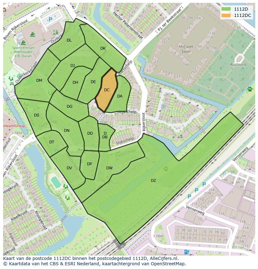 Afbeelding van het postcodegebied 1112 DC op de kaart.
