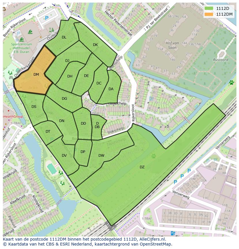 Afbeelding van het postcodegebied 1112 DM op de kaart.