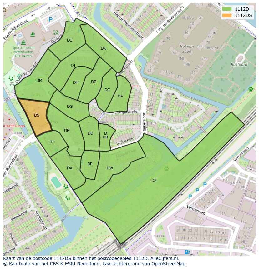Afbeelding van het postcodegebied 1112 DS op de kaart.