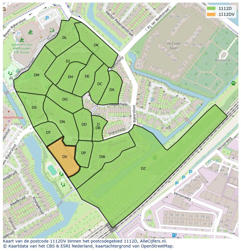 Afbeelding van het postcodegebied 1112 DV op de kaart.