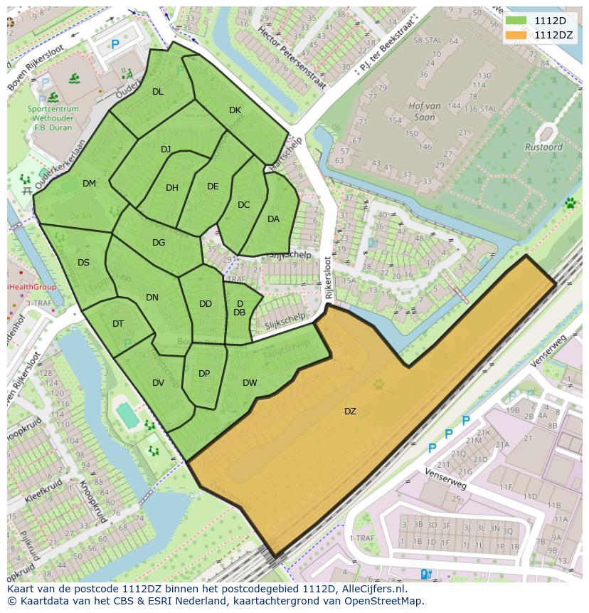 Afbeelding van het postcodegebied 1112 DZ op de kaart.