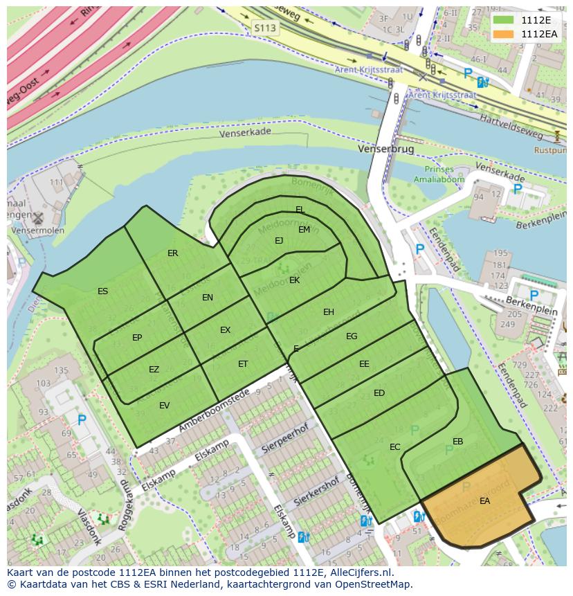 Afbeelding van het postcodegebied 1112 EA op de kaart.