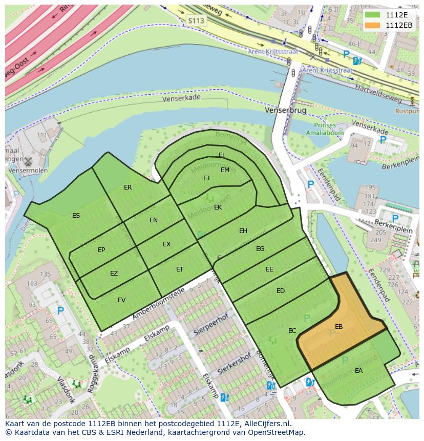 Afbeelding van het postcodegebied 1112 EB op de kaart.