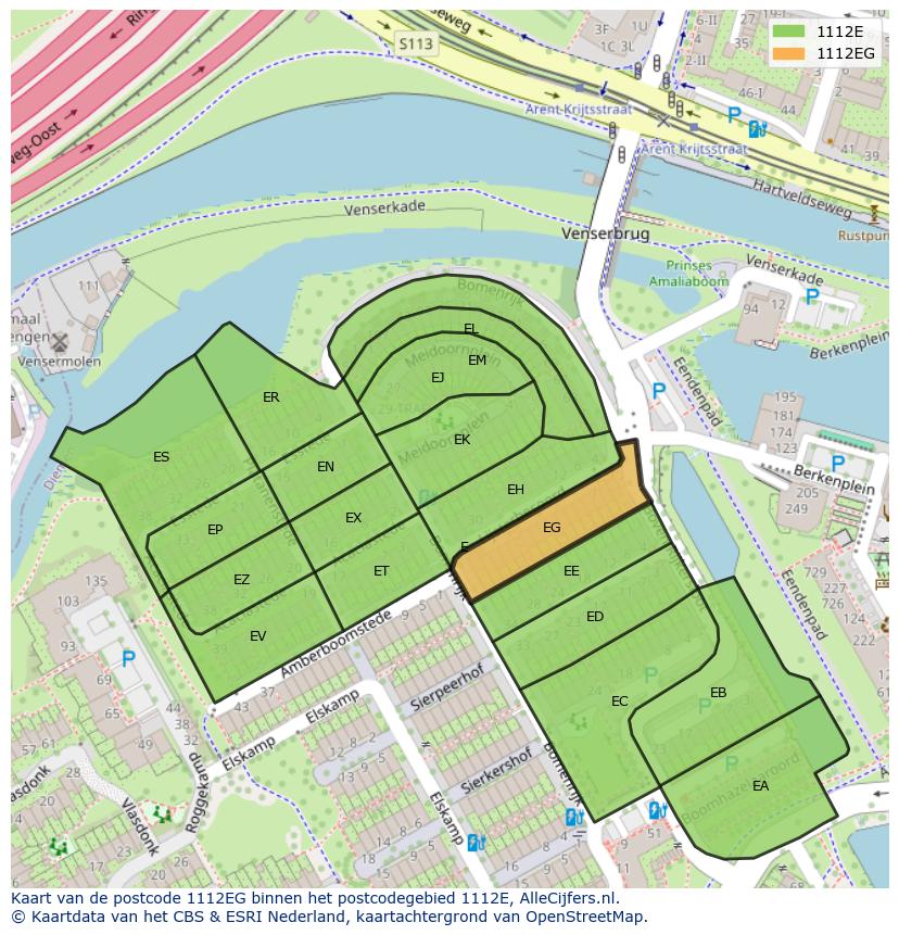 Afbeelding van het postcodegebied 1112 EG op de kaart.