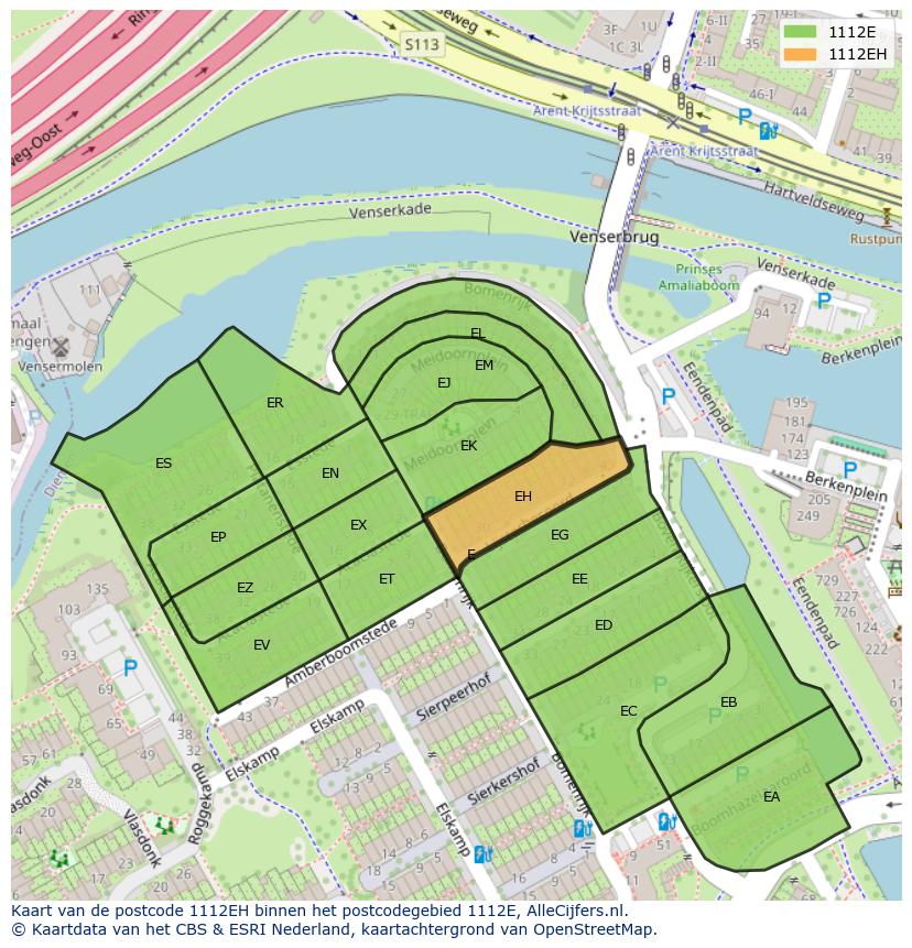 Afbeelding van het postcodegebied 1112 EH op de kaart.