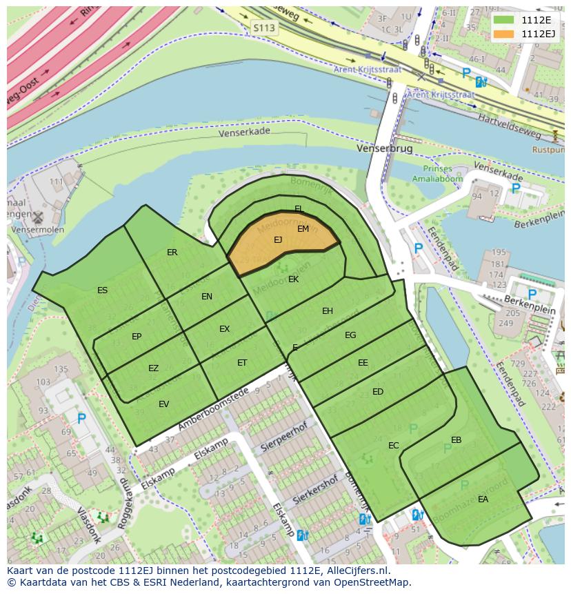 Afbeelding van het postcodegebied 1112 EJ op de kaart.