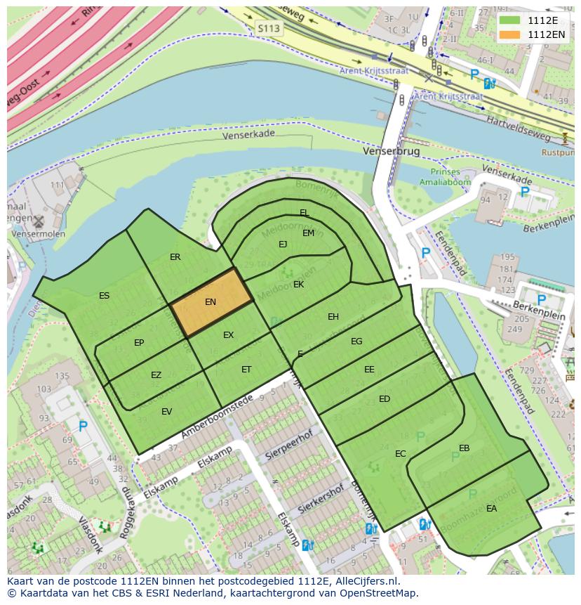 Afbeelding van het postcodegebied 1112 EN op de kaart.