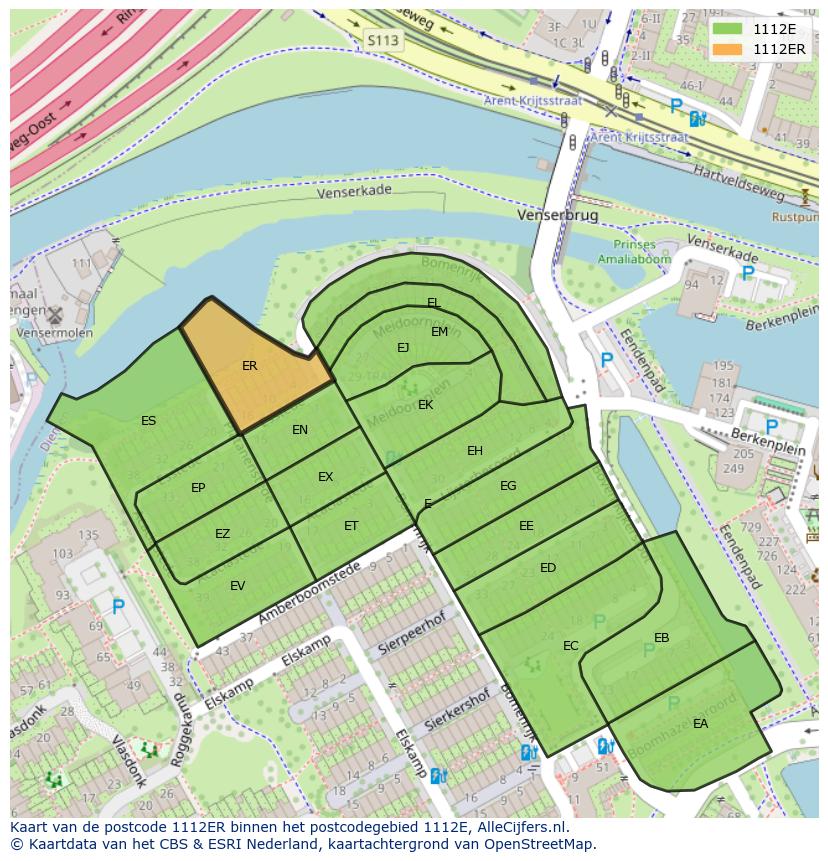 Afbeelding van het postcodegebied 1112 ER op de kaart.