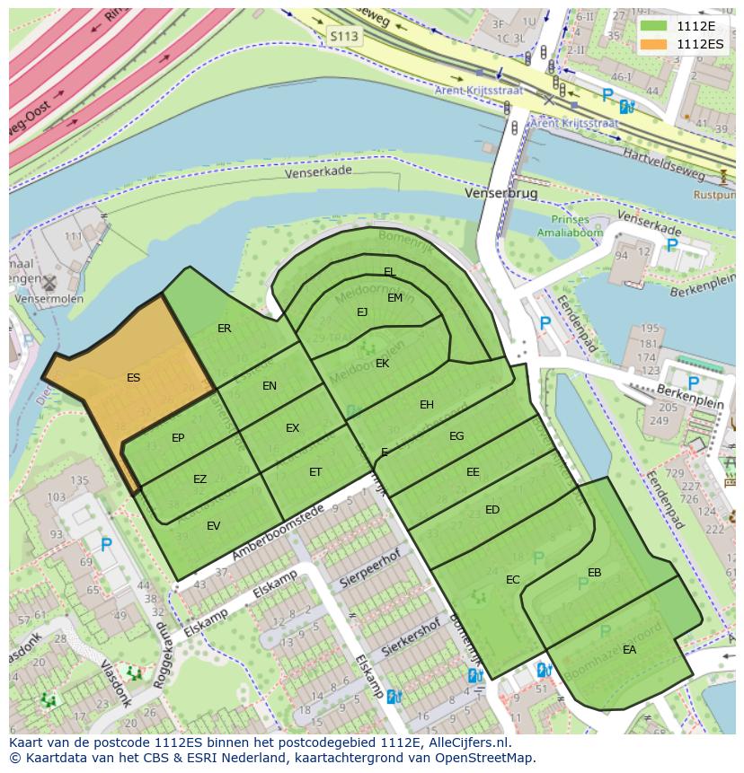 Afbeelding van het postcodegebied 1112 ES op de kaart.