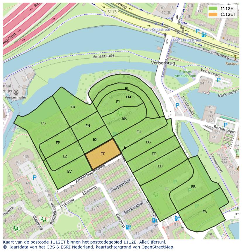 Afbeelding van het postcodegebied 1112 ET op de kaart.