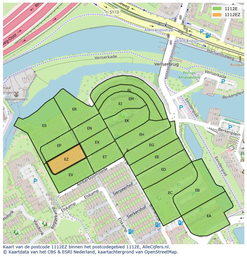 Afbeelding van het postcodegebied 1112 EZ op de kaart.