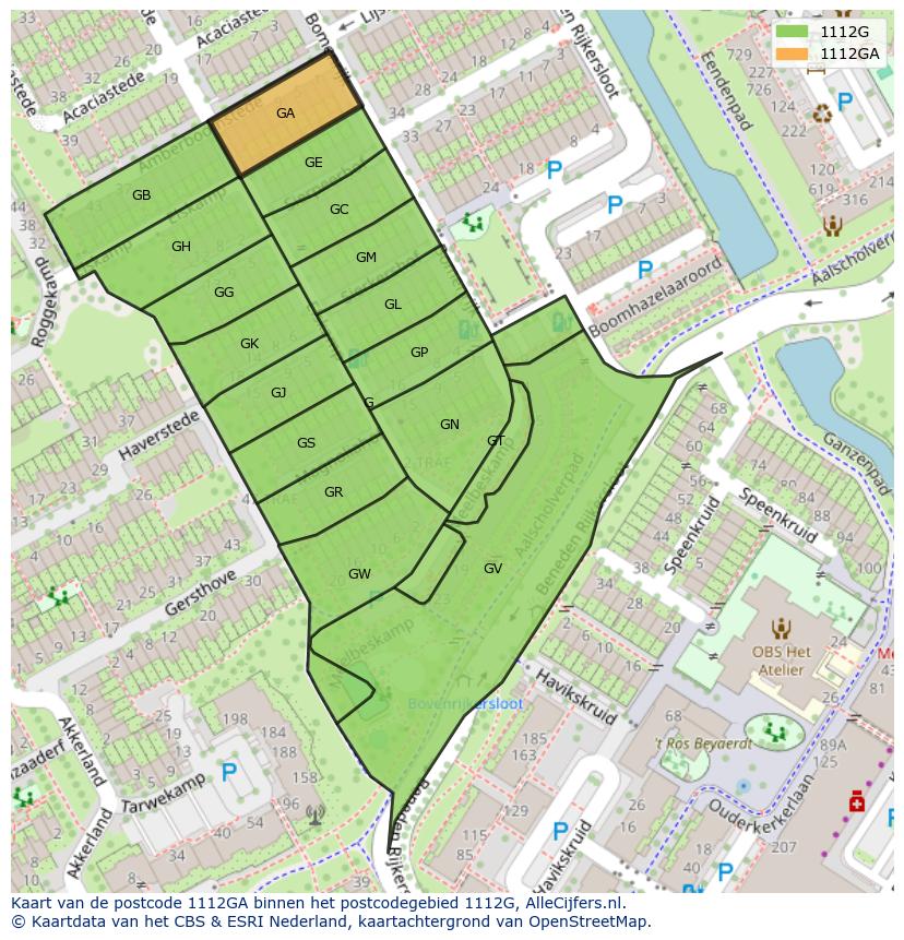 Afbeelding van het postcodegebied 1112 GA op de kaart.