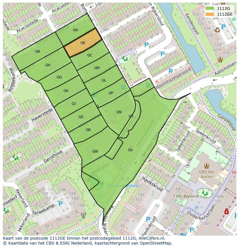 Afbeelding van het postcodegebied 1112 GE op de kaart.