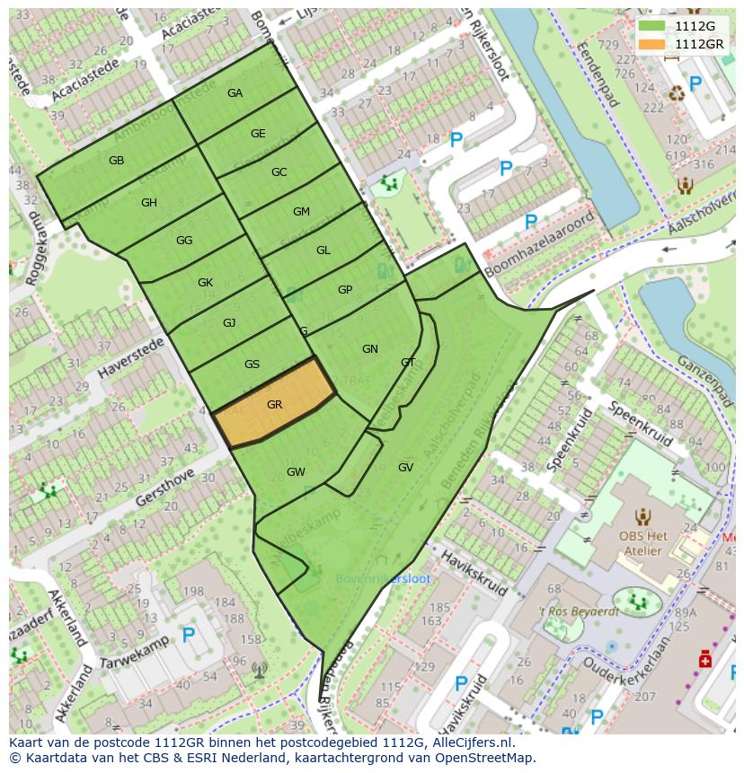 Afbeelding van het postcodegebied 1112 GR op de kaart.