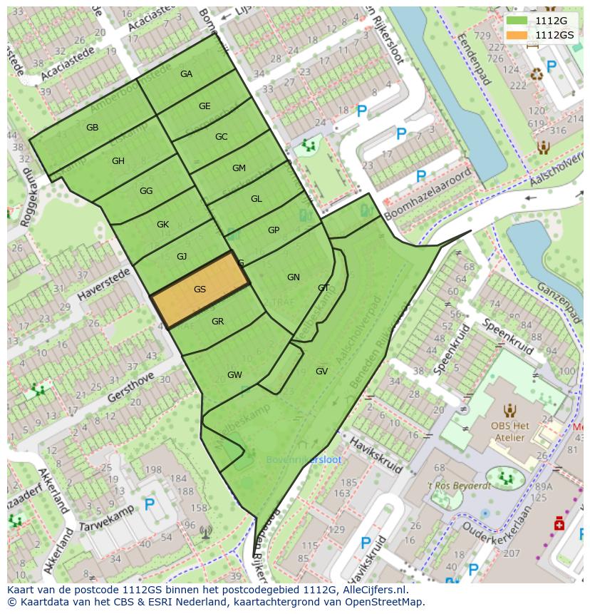 Afbeelding van het postcodegebied 1112 GS op de kaart.