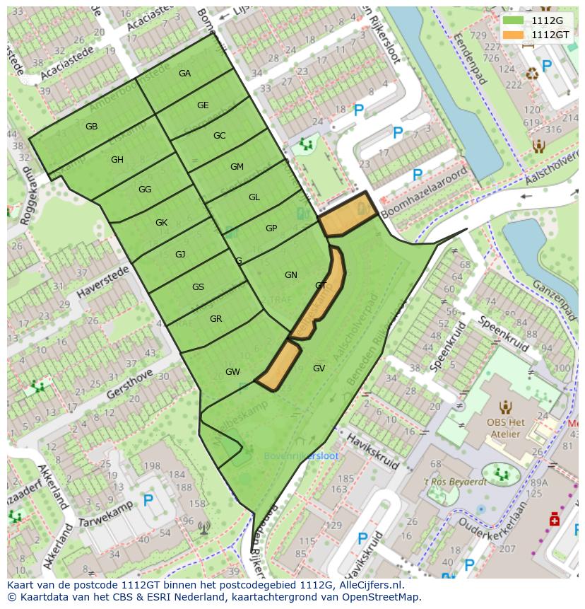 Afbeelding van het postcodegebied 1112 GT op de kaart.