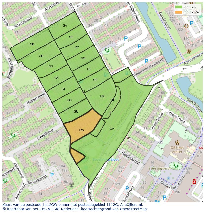 Afbeelding van het postcodegebied 1112 GW op de kaart.