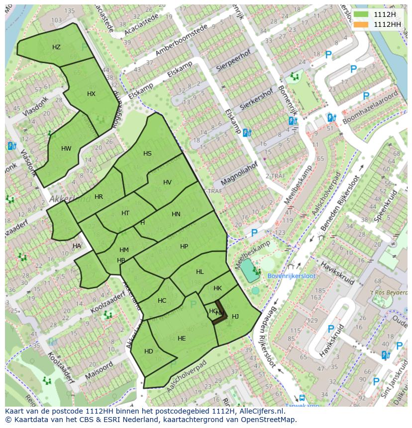 Afbeelding van het postcodegebied 1112 HH op de kaart.