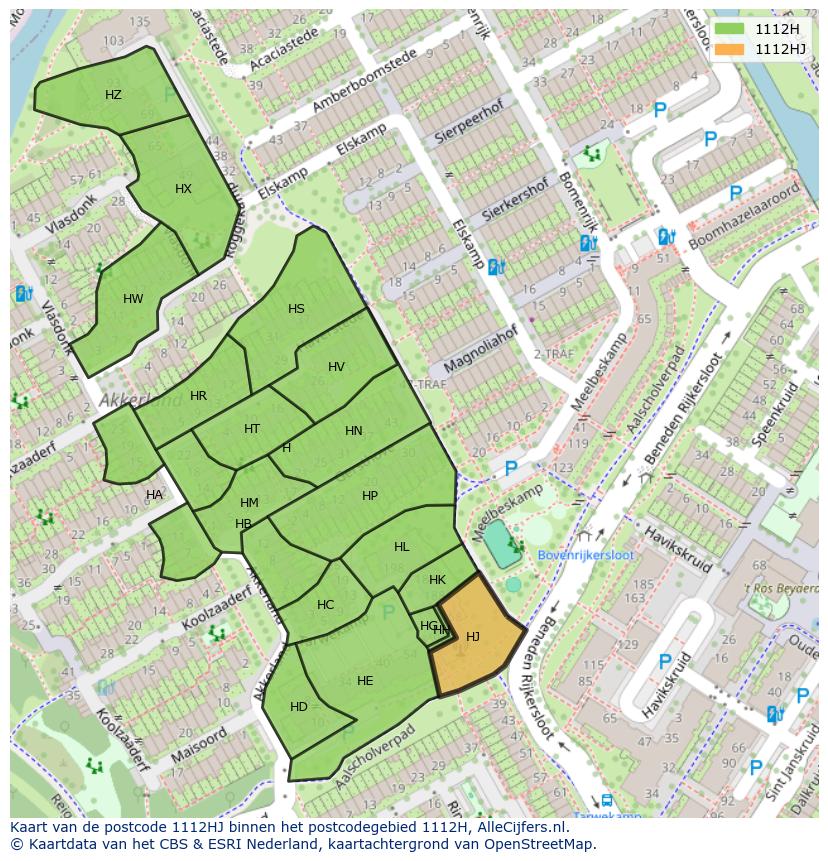 Afbeelding van het postcodegebied 1112 HJ op de kaart.