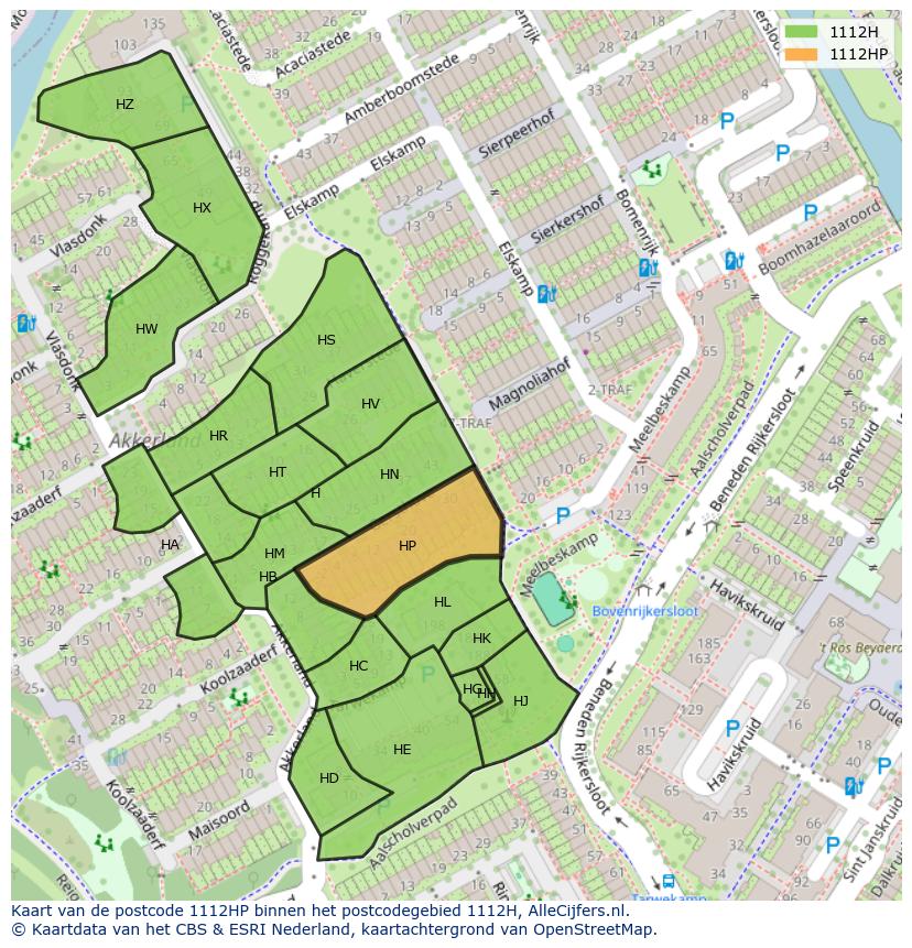 Afbeelding van het postcodegebied 1112 HP op de kaart.