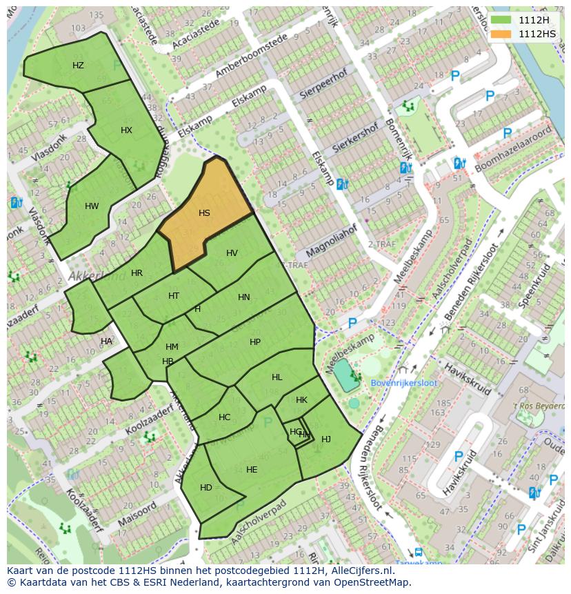 Afbeelding van het postcodegebied 1112 HS op de kaart.