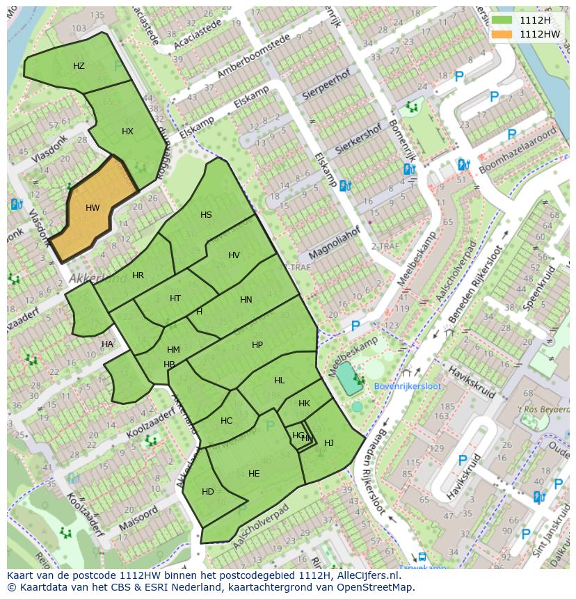 Afbeelding van het postcodegebied 1112 HW op de kaart.