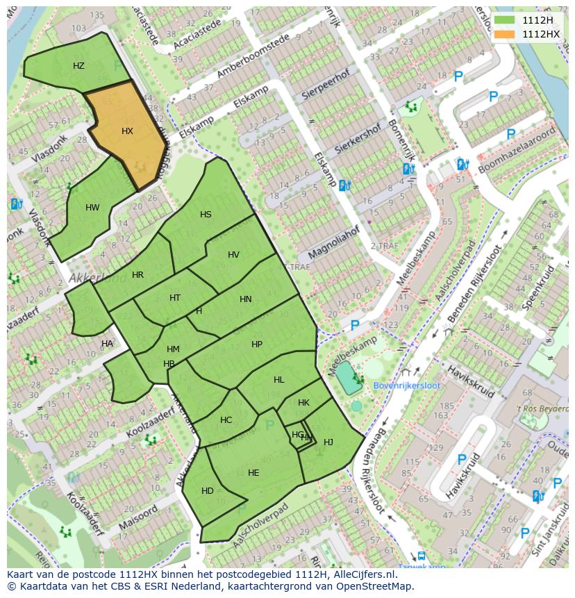 Afbeelding van het postcodegebied 1112 HX op de kaart.