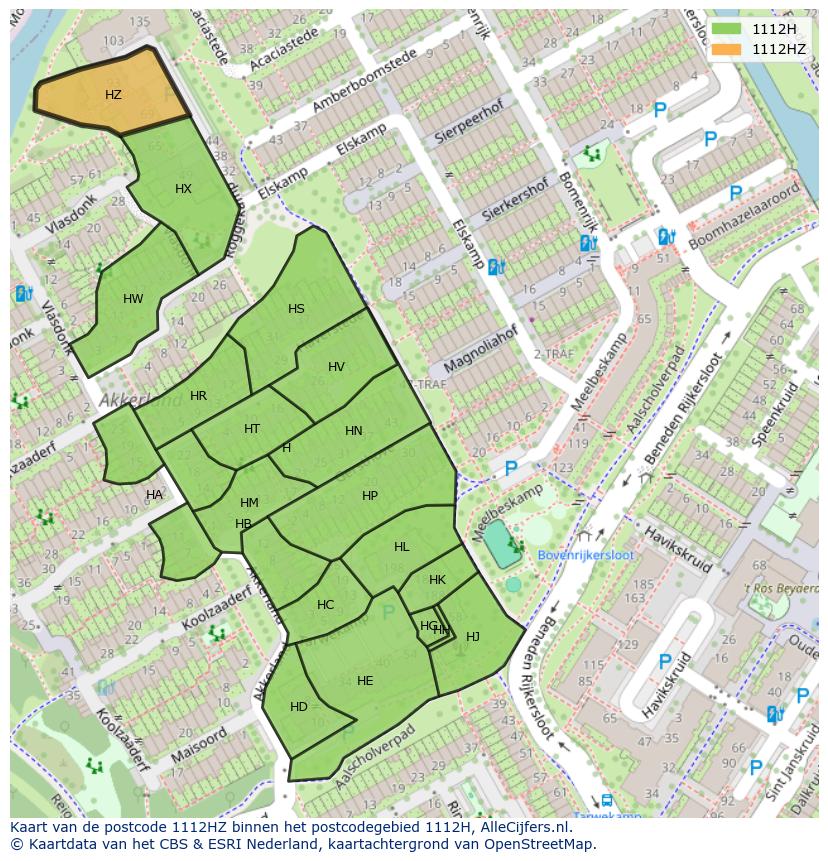 Afbeelding van het postcodegebied 1112 HZ op de kaart.