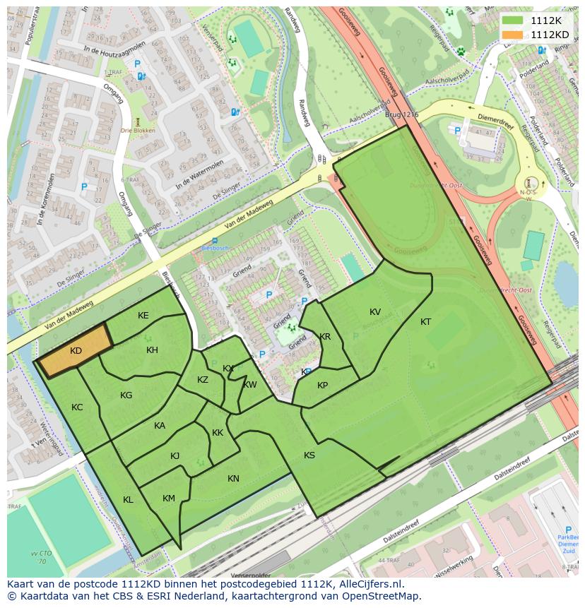 Afbeelding van het postcodegebied 1112 KD op de kaart.
