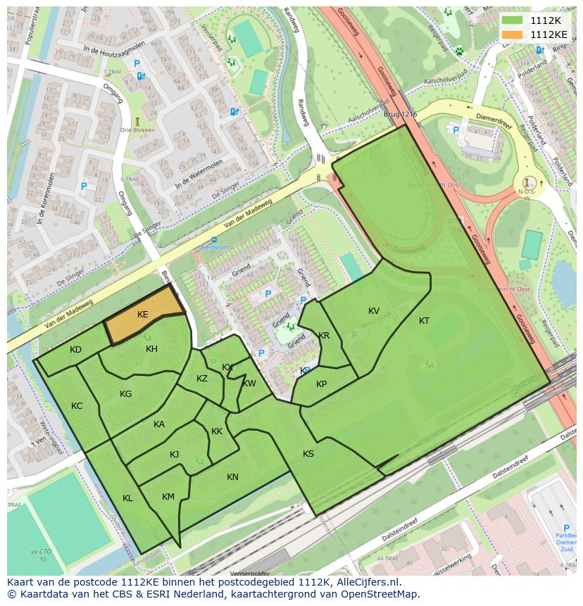 Afbeelding van het postcodegebied 1112 KE op de kaart.
