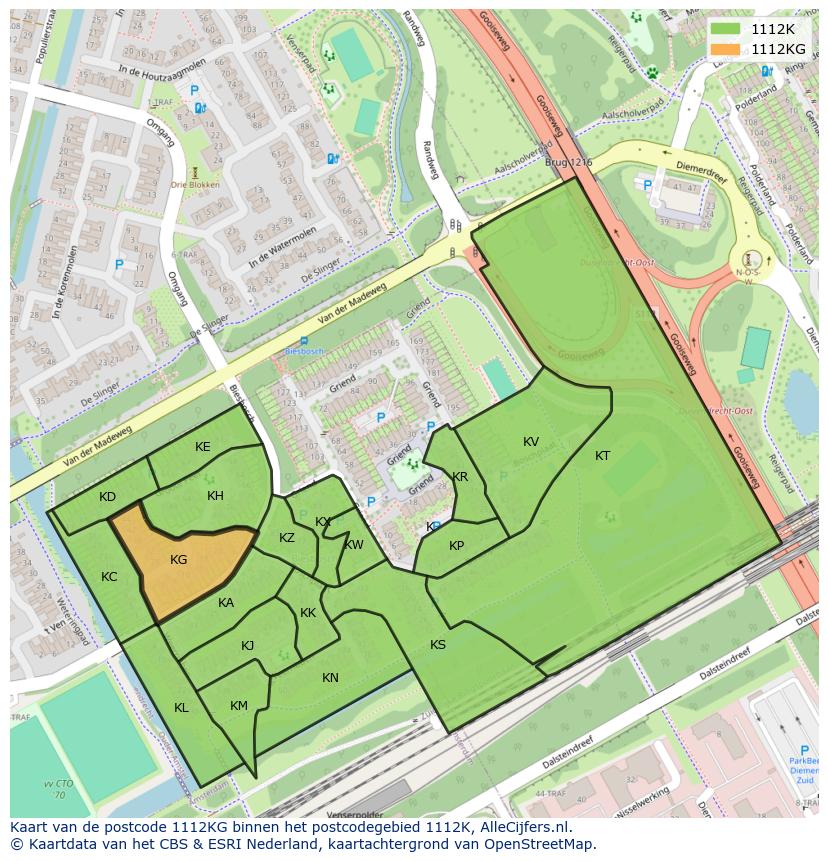 Afbeelding van het postcodegebied 1112 KG op de kaart.