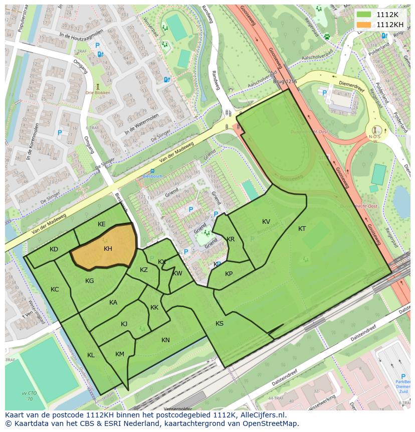Afbeelding van het postcodegebied 1112 KH op de kaart.