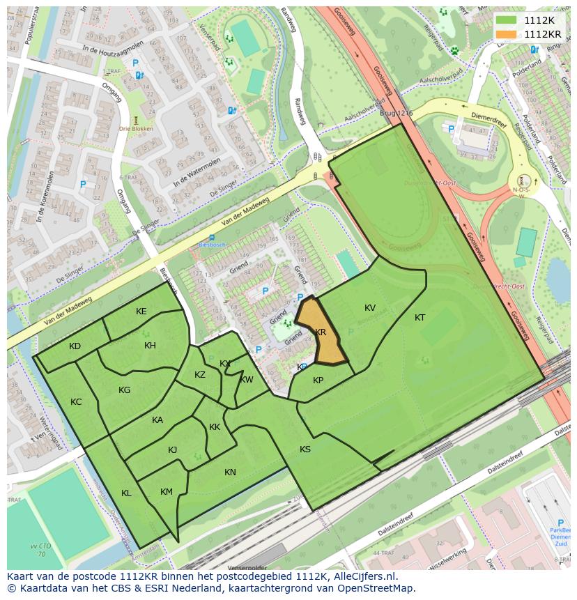 Afbeelding van het postcodegebied 1112 KR op de kaart.
