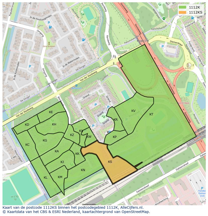 Afbeelding van het postcodegebied 1112 KS op de kaart.