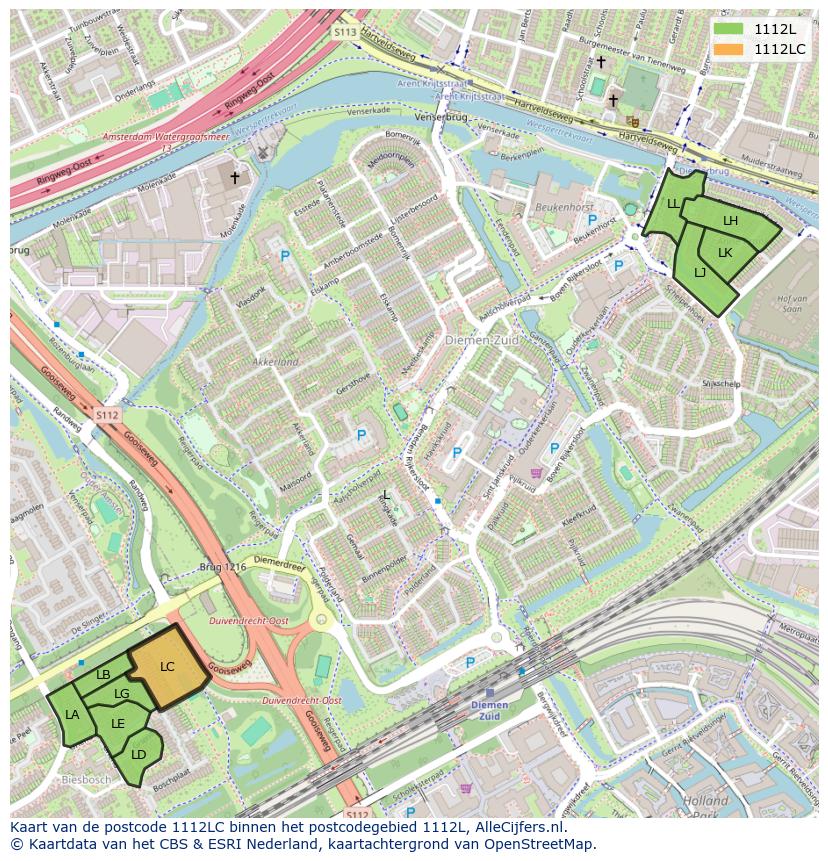 Afbeelding van het postcodegebied 1112 LC op de kaart.