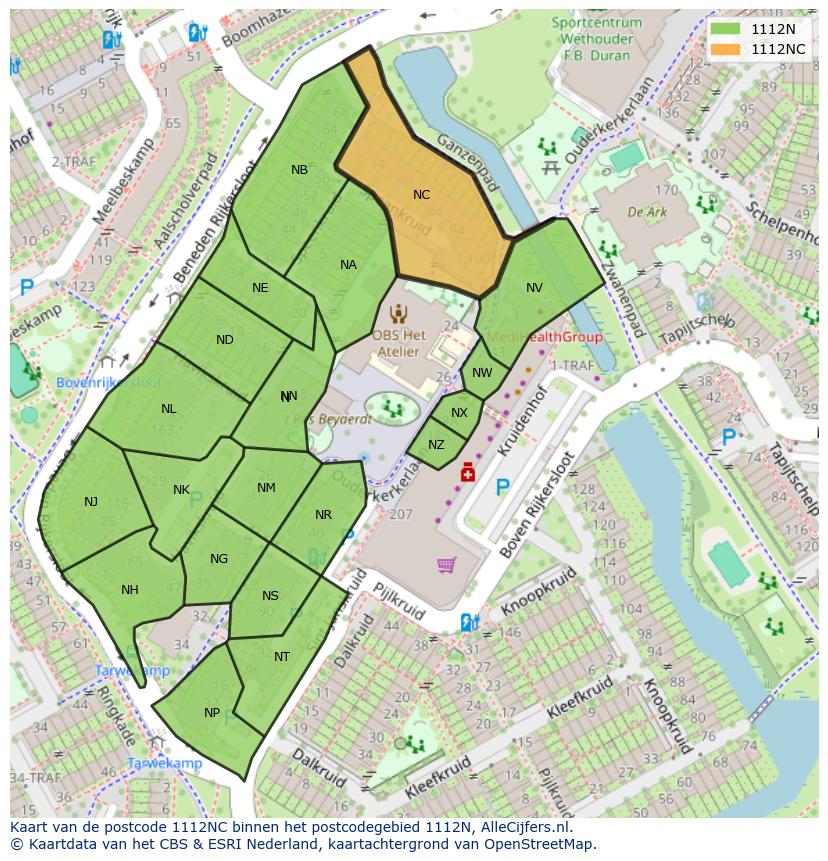 Afbeelding van het postcodegebied 1112 NC op de kaart.