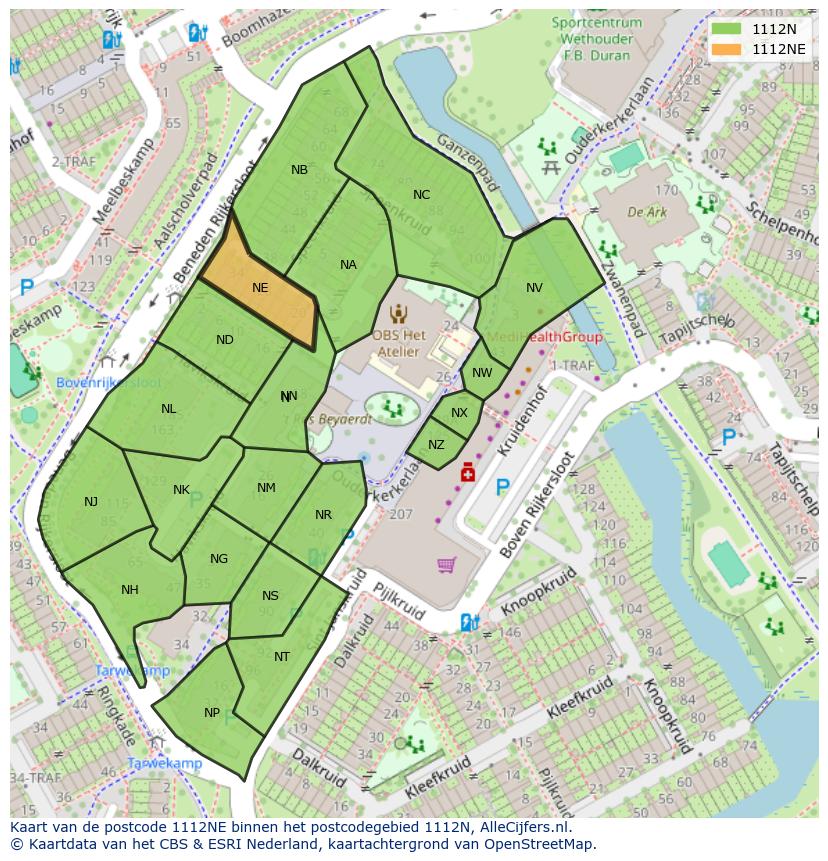 Afbeelding van het postcodegebied 1112 NE op de kaart.
