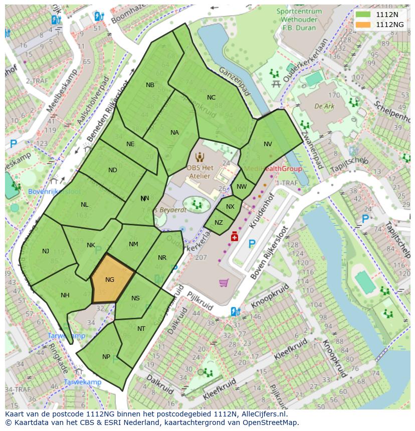 Afbeelding van het postcodegebied 1112 NG op de kaart.