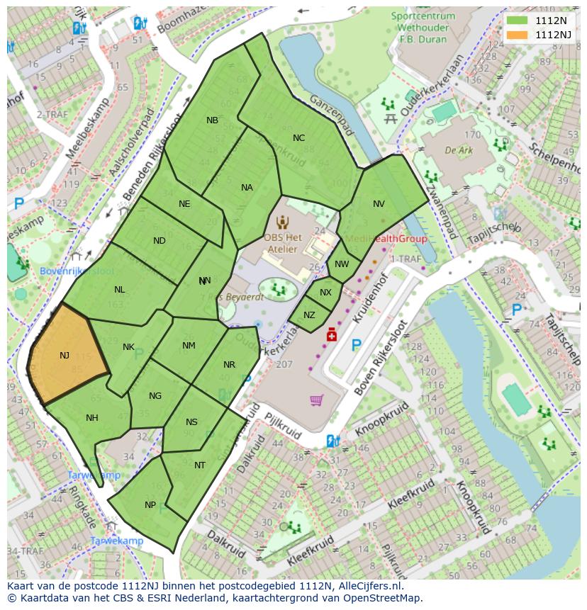 Afbeelding van het postcodegebied 1112 NJ op de kaart.