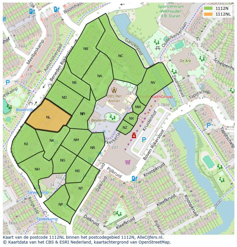 Afbeelding van het postcodegebied 1112 NL op de kaart.