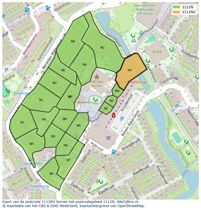 Afbeelding van het postcodegebied 1112 NV op de kaart.